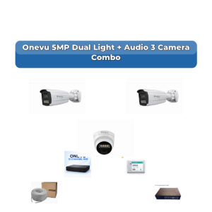 Onevu 3 Camera 5MP IP CCTV Combo Kit | Dual Light + Audio | 10CH NVR | 1×500GB HDD