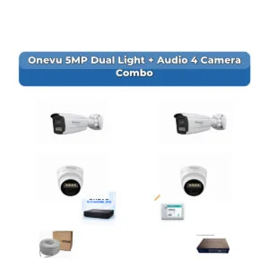 Onevu 4 Camera 5MP IP CCTV Combo Kit | Dual Light + Audio | 10CH NVR | 1×500GB HDD