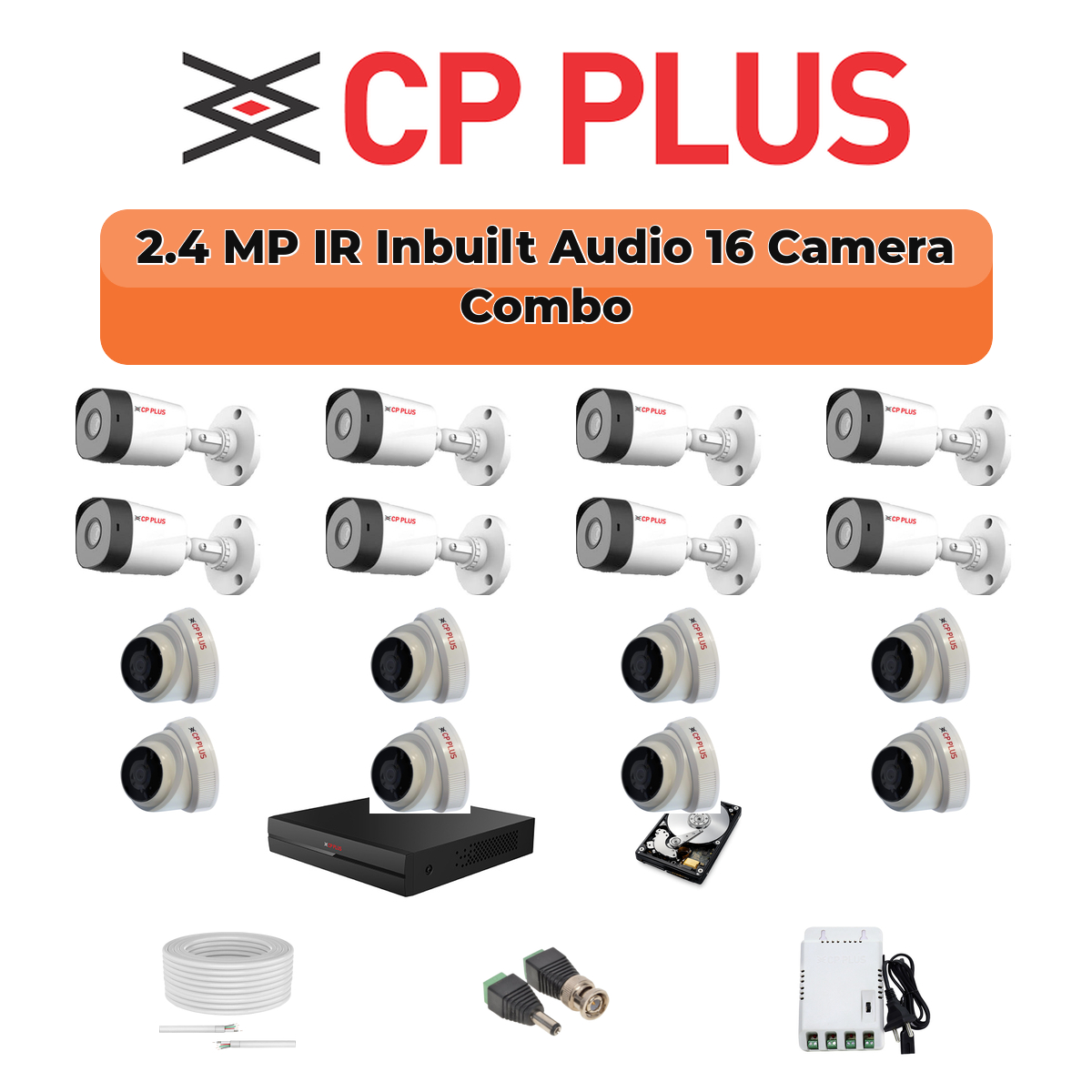 CP Plus 16 Camera 2.4MP HD CCTV Combo Kit | CCTV | 16CH DVR / XVR | 1×4TB 1 CP Plus 16 Camera 2.4MP HD CCTV Combo Kit | CCTV | 16CH DVR / XVR | 1×4TB