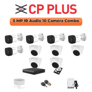 CP Plus 10 Camera 5MP HD CCTV Combo Kit | Built-in Mic | 16CH DVR / XVR | 1×2TB