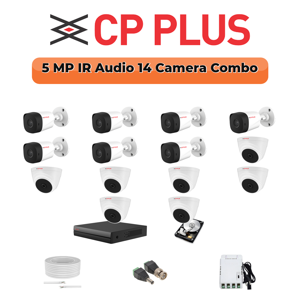 CP Plus 14 Camera 5MP HD CCTV Combo Kit | Built-in Mic | 16CH DVR / XVR | 1×4TB 1 CP Plus 14 Camera 5MP HD CCTV Combo Kit | Built-in Mic | 16CH DVR / XVR | 1×4TB
