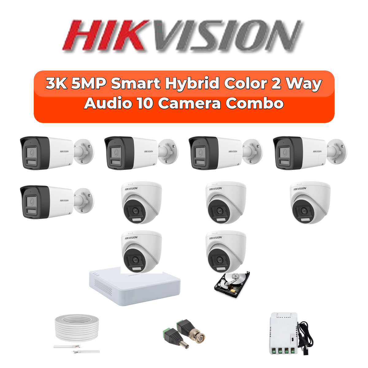Hikvision 10 Camera 5MP HD CCTV Combo Kit | Two-Way Audio + Smart Hybrid Light | 16CH DVR / XVR | 1×2TB 1 Hikvision 10 Camera 5MP HD CCTV Combo Kit | Two-Way Audio + Smart Hybrid Light | 16CH DVR / XVR | 1×2TB