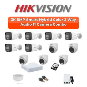 Hikvision 11 Camera 5MP HD CCTV Combo Kit | Two-Way Audio + Smart Hybrid Light | 16CH DVR / XVR | 1×2TB