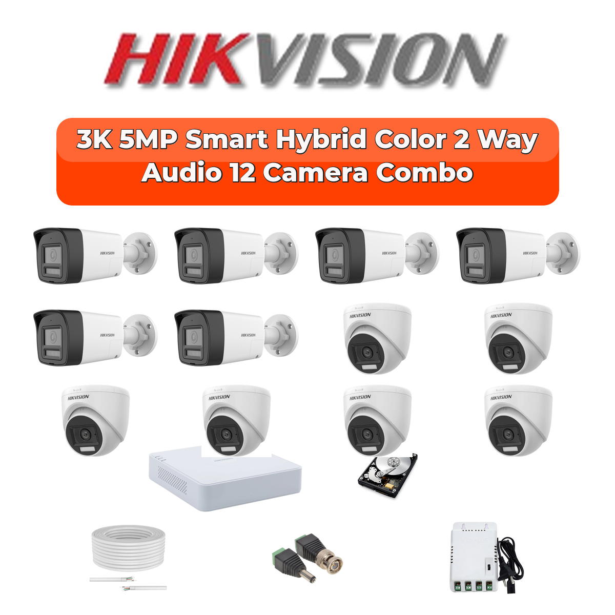 Hikvision 12 Camera 5MP HD CCTV Combo Kit | Two-Way Audio + Smart Hybrid Light | 16CH DVR / XVR | 1×2TB 1 Hikvision 12 Camera 5MP HD CCTV Combo Kit | Two-Way Audio + Smart Hybrid Light | 16CH DVR / XVR | 1×2TB