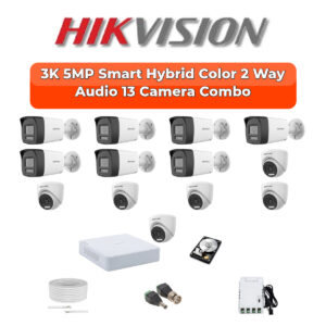 Hikvision 13 Camera 5MP HD CCTV Combo Kit | Two-Way Audio + Smart Hybrid Light | 16CH DVR / XVR | 1×4TB