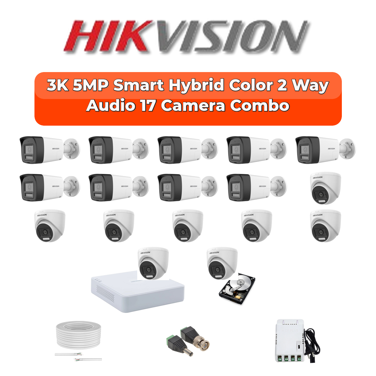 Hikvision 17 Camera 5MP HD CCTV Combo Kit | Two-Way Audio + Smart Hybrid Light | 32CH DVR / XVR | 1×4TB + 1×2TB 1 Hikvision 17 Camera 5MP HD CCTV Combo Kit | Two-Way Audio + Smart Hybrid Light | 32CH DVR / XVR | 1×4TB + 1×2TB