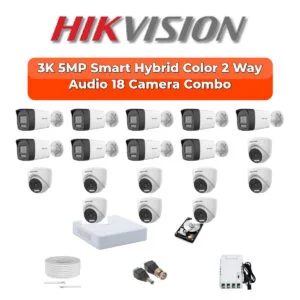 Hikvision 18 Camera 5MP HD CCTV Combo Kit | Two-Way Audio + Smart Hybrid Light | 32CH DVR / XVR | 1×4TB + 1×2TB