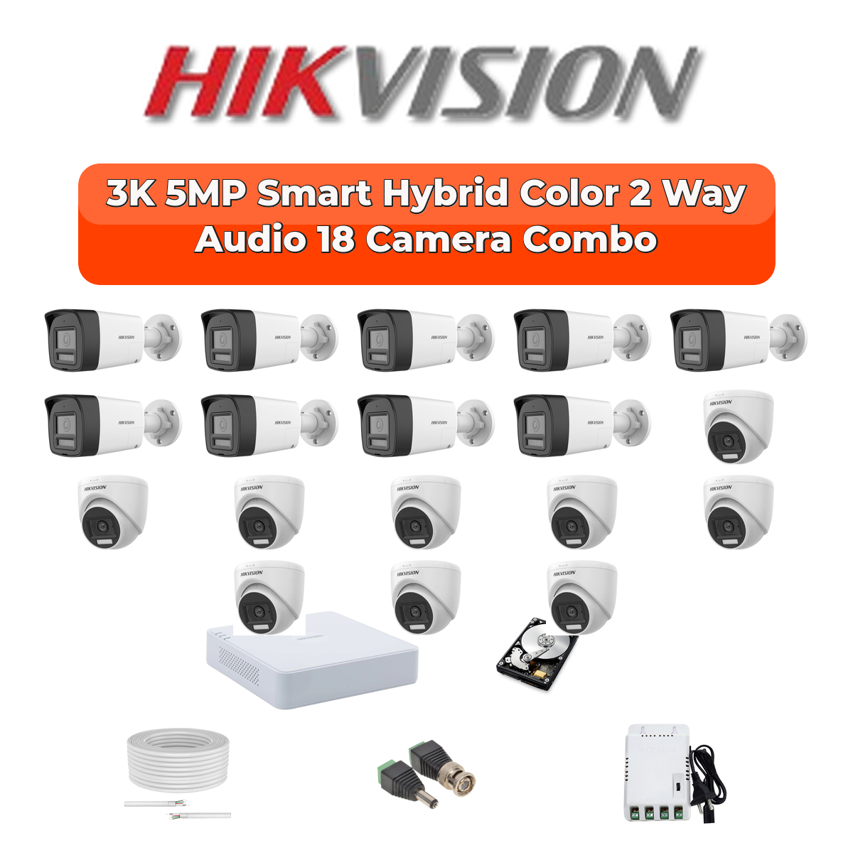 Hikvision 18 Camera 5MP HD CCTV Combo Kit | Two-Way Audio + Smart Hybrid Light | 32CH DVR / XVR | 1×4TB + 1×2TB 1 Hikvision 18 Camera 5MP HD CCTV Combo Kit | Two-Way Audio + Smart Hybrid Light | 32CH DVR / XVR | 1×4TB + 1×2TB