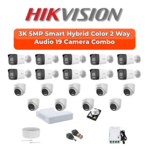 Hikvision 19 Camera 5MP HD CCTV Combo Kit | Two-Way Audio + Smart Hybrid Light | 32CH DVR / XVR | 1×4TB + 1×2TB