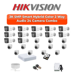 Hikvision 24 Camera 5MP HD CCTV Combo Kit | Two-Way Audio + Smart Hybrid Light | 32CH DVR / XVR | 2×4TB