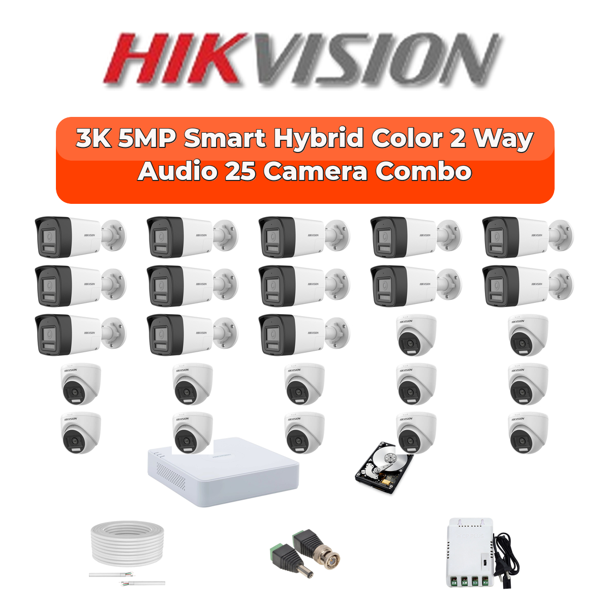Hikvision 25 Camera 5MP HD CCTV Combo Kit | Two-Way Audio + Smart Hybrid Light | 32CH DVR / XVR | 1×4TB + 1×6TB 1 Hikvision 25 Camera 5MP HD CCTV Combo Kit | Two-Way Audio + Smart Hybrid Light | 32CH DVR / XVR | 1×4TB + 1×6TB