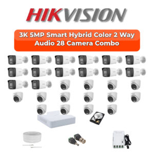Hikvision 28 Camera 5MP HD CCTV Combo Kit | Two-Way Audio + Smart Hybrid Light | 32CH DVR / XVR | 1×4TB + 1×6TB