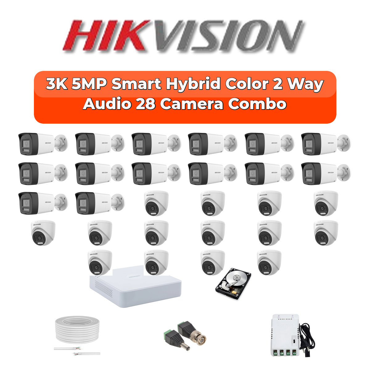 Hikvision 28 Camera 5MP HD CCTV Combo Kit | Two-Way Audio + Smart Hybrid Light | 32CH DVR / XVR | 1×4TB + 1×6TB 1 Hikvision 28 Camera 5MP HD CCTV Combo Kit | Two-Way Audio + Smart Hybrid Light | 32CH DVR / XVR | 1×4TB + 1×6TB