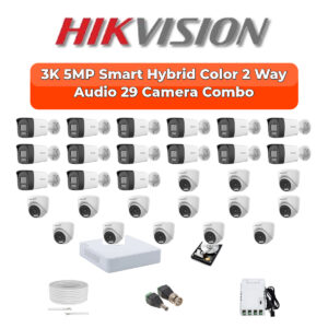 Hikvision 29 Camera 5MP HD CCTV Combo Kit | Two-Way Audio + Smart Hybrid Light | 32CH DVR / XVR | 2×6TB