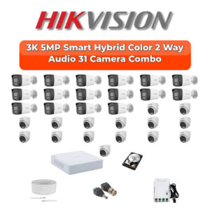 Hikvision 31 Camera 5MP HD CCTV Combo Kit | Two-Way Audio + Smart Hybrid Light | 32CH DVR / XVR | 2×6TB