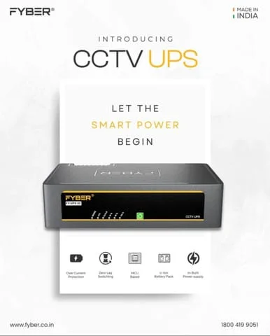 FYBER FY-UPS8C 8CH DC CCTV UPS | 8 Cameras + DVR + Router | 5.2Ah Li-Ion | 2 Year Warranty 2 FYBER CCTV UPS with Li-Ion battery and power-backup feature icons