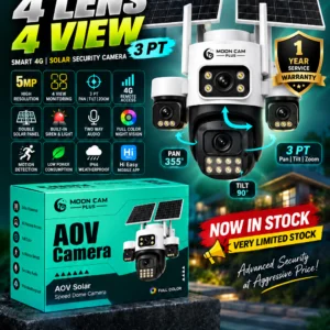 Moon Cam Plus 4 lens 4 view 5MP 4G solar security camera with dual solar panels