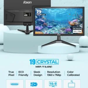 Foxin Crystal 19 Inch LED Monitor | HDMI + VGA | 60Hz, 5ms | 1 Year Warranty